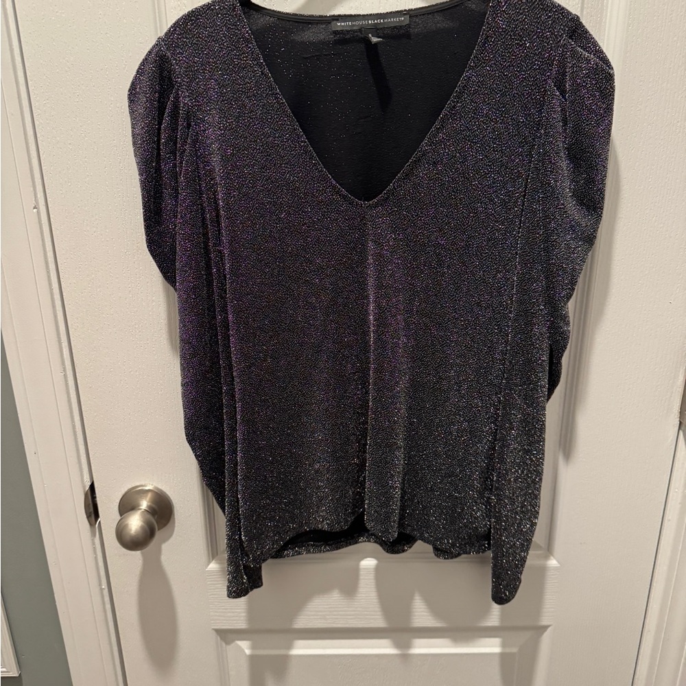 White House Black Market Glittery Black Blouse